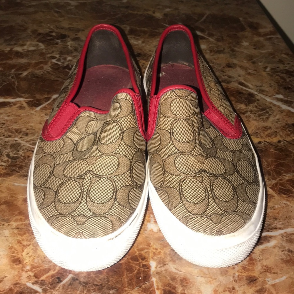 Beige and red Coach flats